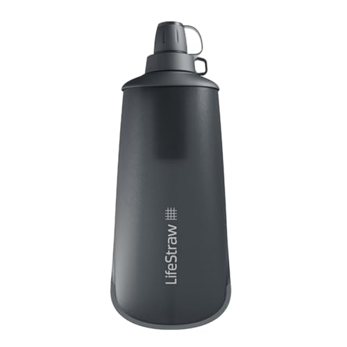 LifeStraw Peak Series - Collapsible Squeeze Bottle Water Filter System  650ml for Trail Running, Through Hiking, Travel, Cycling, and Fishing, Dark Mountain Gray