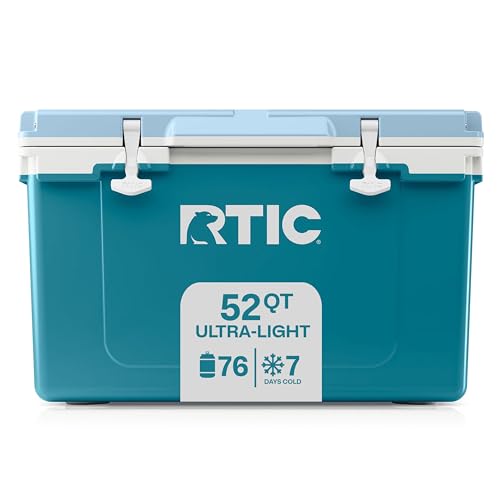 RTIC Ultra-Light 52 Quart Hard Cooler Insulated Portable Ice Chest Box for Beach, Drink, Beverage, Camping, Picnic, Fishing, Boat, Barbecue, 30% Lighter Than Rotomolded Coolers
