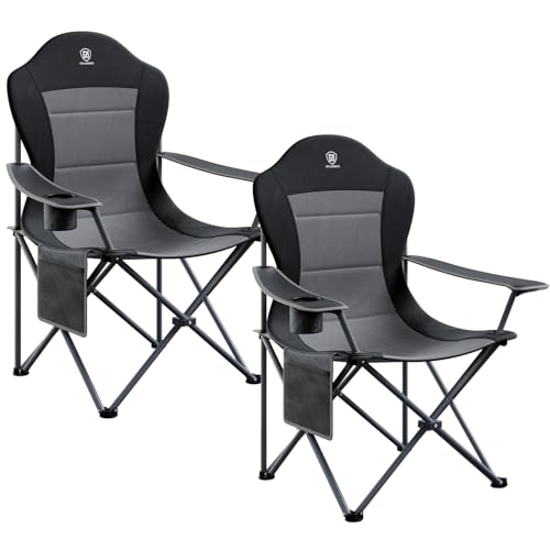 EVER ADVANCED Folding Camping Chair with High Back Padded 2 Pack Oversized Portable Lawn Chairs Lightweight Sturdy Steel Foldable Outdoor Camp Chair for Adults, Black