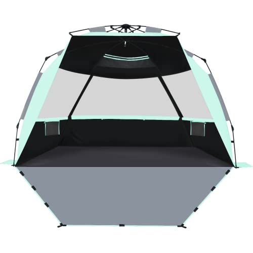 SEBOR Beach Tent, Deluxe XL Pop-up Beach Tent for 4-6 Person, UPF 50+ with Dark Shelter Technology, Easy Set Up and Portable Beach Tent Sun Shelter