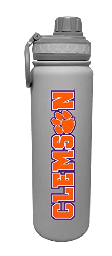 Campus Colors NCAA Stainless Steel Water Bottle - Twist on cap - 24 oz - Carry Clip - Keeps Your Drinks Hot or Cold for Hours (Clemson Tigers - Sport Gray)
