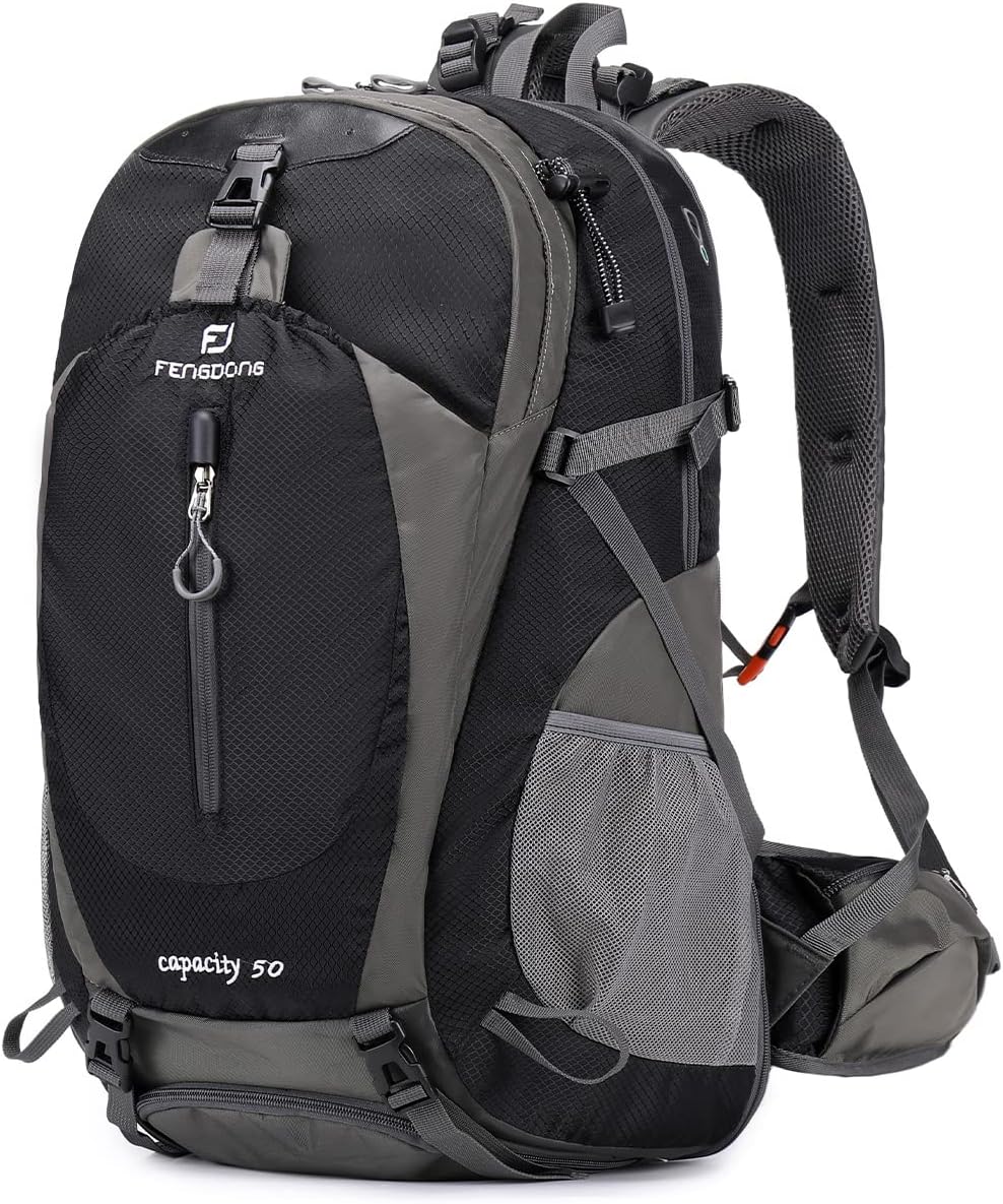 FENGDONG 50L Expandable Backpack (Black)