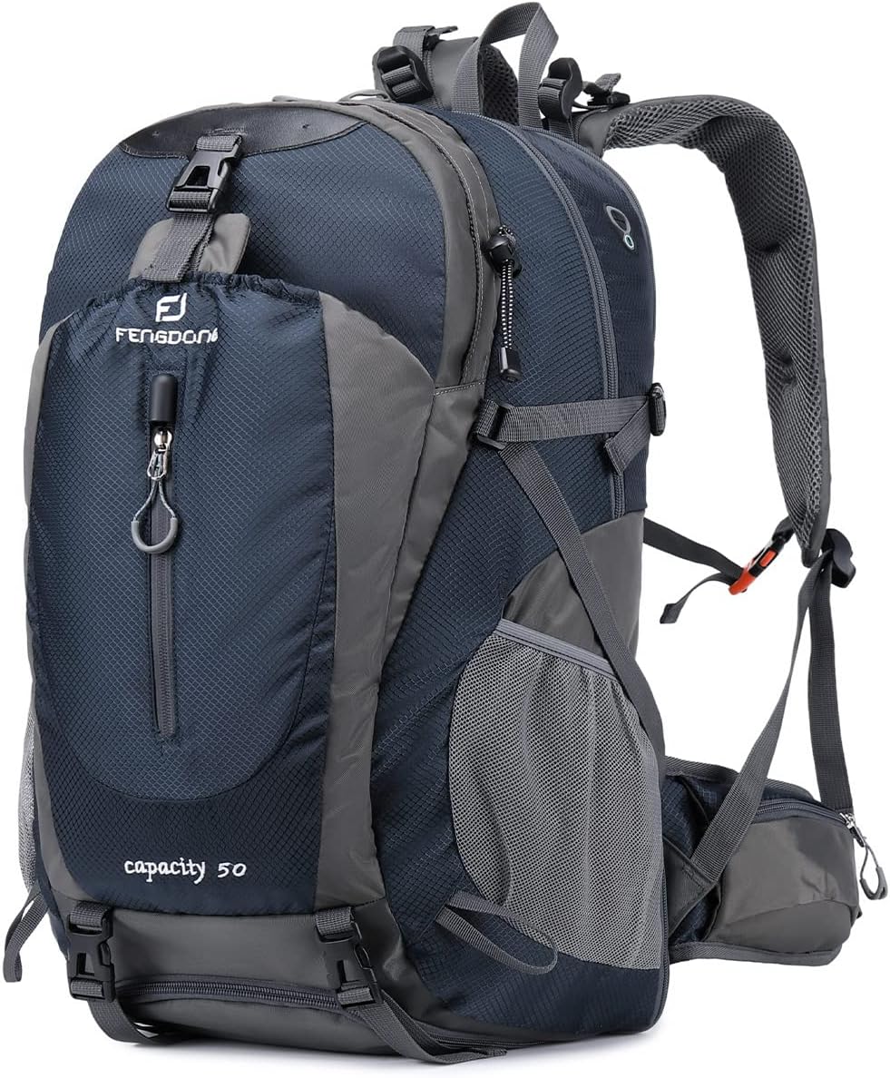 FENGDONG 50L Waterproof Expandable Backpack (Blue)
