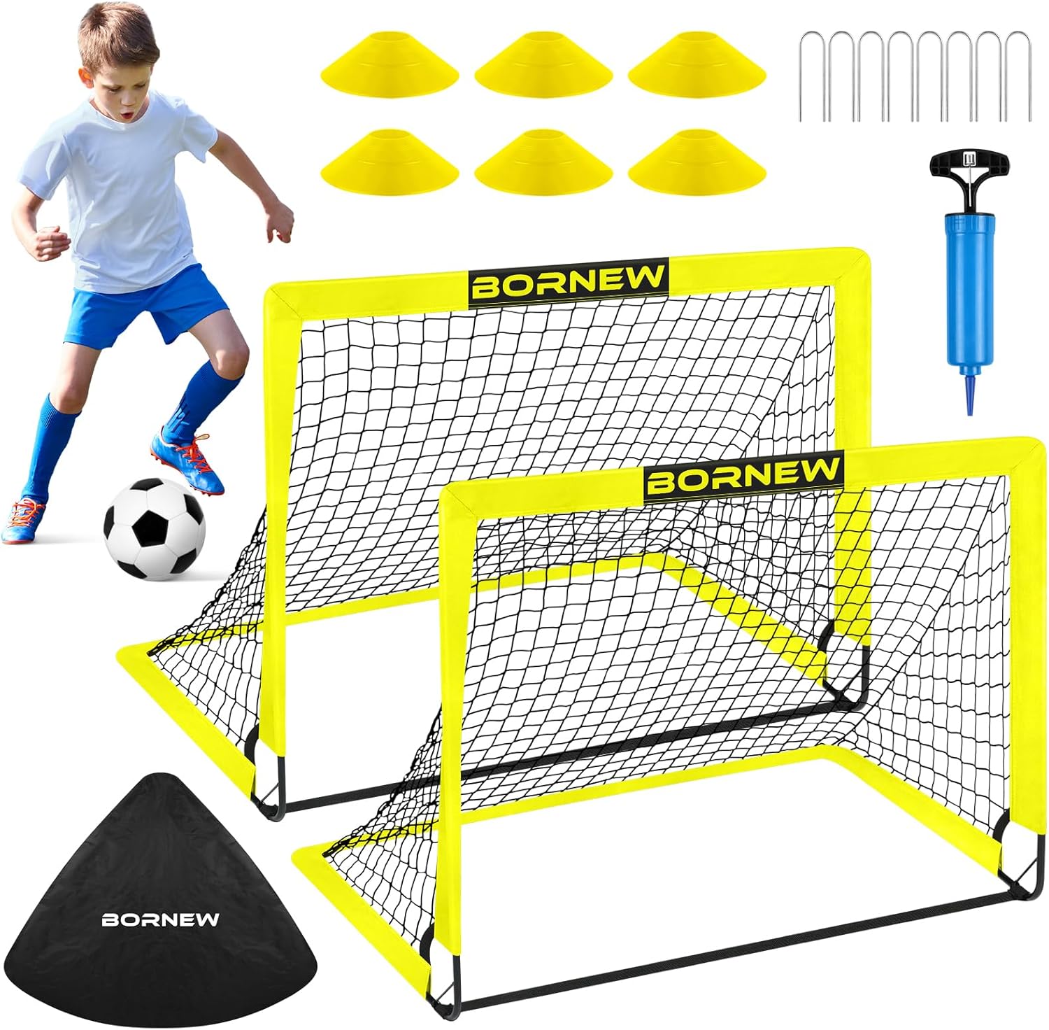 Kids Soccer Goal for Backyard Set - 2 Set of 6X4 / 4X3 ft Toddler Soccer Nets Training Equipment, Soccer Ball, Pop Up Portable Soccer Set for Kids and Youth Games and Training Goals Ages 3-16 Gift