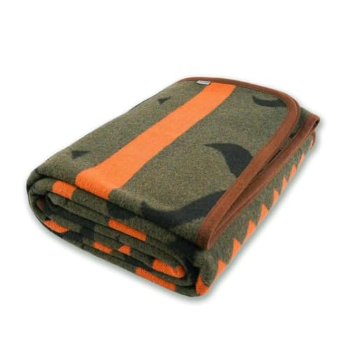 PuTian Merino Wool Blanket - Warm, Thick, Washable, 87" x 63" Large Throw for Outdoors, Camping,Couch, Bed, Travel - Super Soft Wool Blanket (Striped Fire Green)