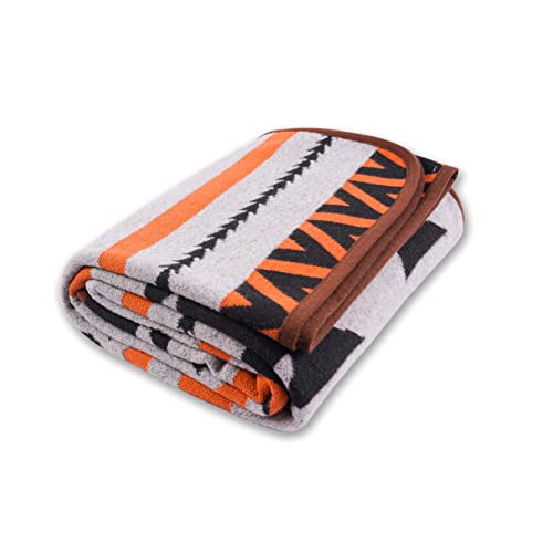 PuTian Merino Wool Blanket - Warm, Thick, Washable, 87" x 63" Large Throw for Outdoors, Camping,Couch, Bed, Travel - Super Soft Wool Blanket (Striped Fire Grey)