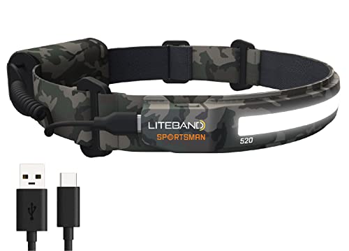 LED Headlamp Liteband Lightweight ACTIV 520 Lumen Bright Head Lamp, Powerful High Rechargeable Battery Powered Headlamps, Camping, Running, Hard Hat Light, Best Rated For Forehead Flashlight, Camo