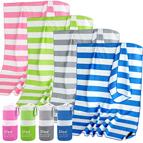 Sfee 4 Pack(8Pcs) Microfiber Travel Towel, Beach Towel Quick Dry Towel Camping Towel Super Absorbent Compact Lightweight Sports Gym Towels for Beach, Gym, Hiking, Pool, Backpacking, Bath, Yoga