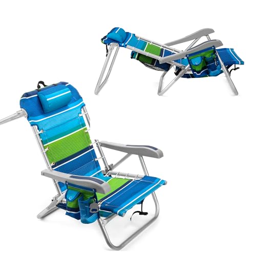 Homevative Backpack Fold-Up Beach Chair, 5 Positions, Towel bar, Cooler, Storage Pouch, Cup Holder and Phone Pocket