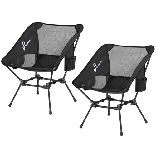 Sportneer Camping Chairs, Lightweight Outdoor Chairs with 2 Side Pockets & Storage Bag, Foldable & Portable Lawn Chairs for Camping Hiking Lawn Picnic Beach Outdoor Travel (2, Black)