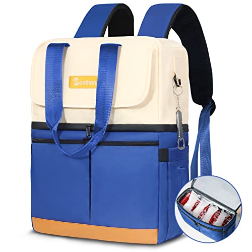 Backpack Cooler with Double Decker & 12 Ice Packs- Keeps 36 Cans Cold for Up to 24 Hours- Waterproof & Leak Proof Insulated Cooler Backpack- Stylish Cooler Bookbag for Women Travel Work Beach