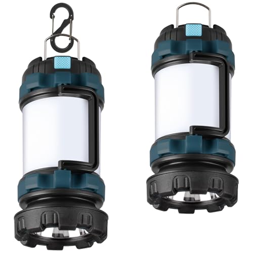 2 Pack Camping Lantern, Outdoor LED Camping Light, Rechargeable Flashlights with 1000LM, 6 Modes, 4000mAh Power Bank, IPX5 Waterproof Portable Emergency Camp Light for Hurricane Survival - Blue