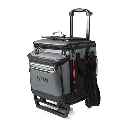 Titan Deep Freeze 60 (50+10) Can Wheeled Cooler - Collapsible Rolling Cooler with Wheels and All-Terrain Cart