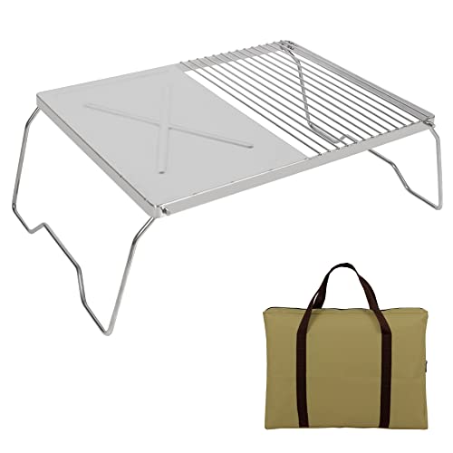 REDCAMP Portable Stainless Campfire Grill Grate with Griddle, Heavy Duty Camp Fire Cooking Racks for Outdoor BBQ Camping
