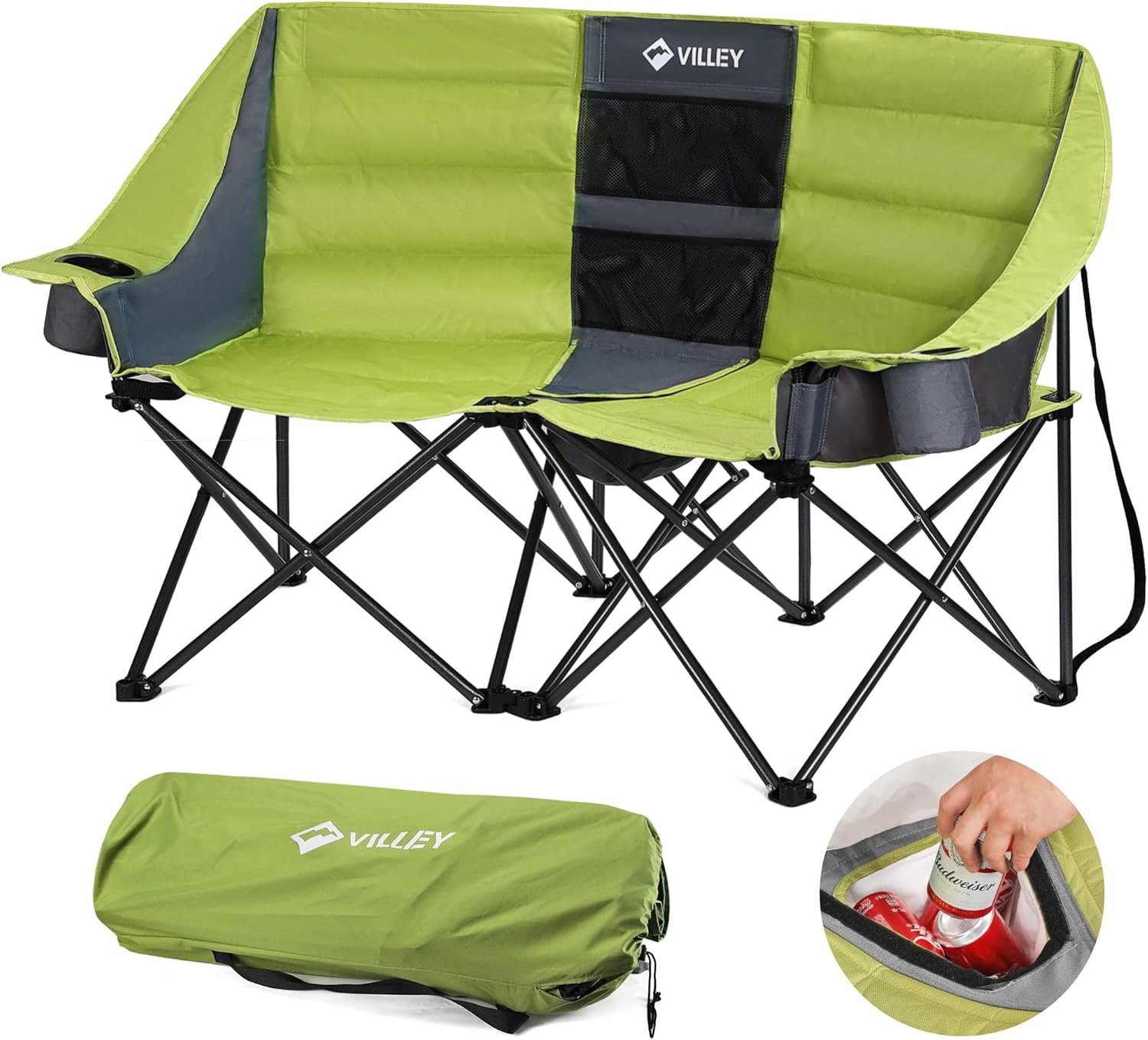 VILLEY Double Camping Chair w/Cooler Bag
