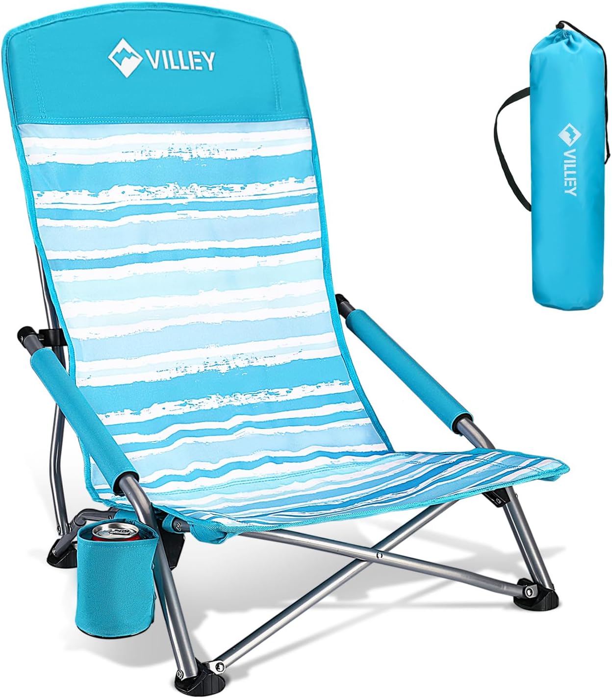 VILLEY Low Beach Chair (Blue Stripes)