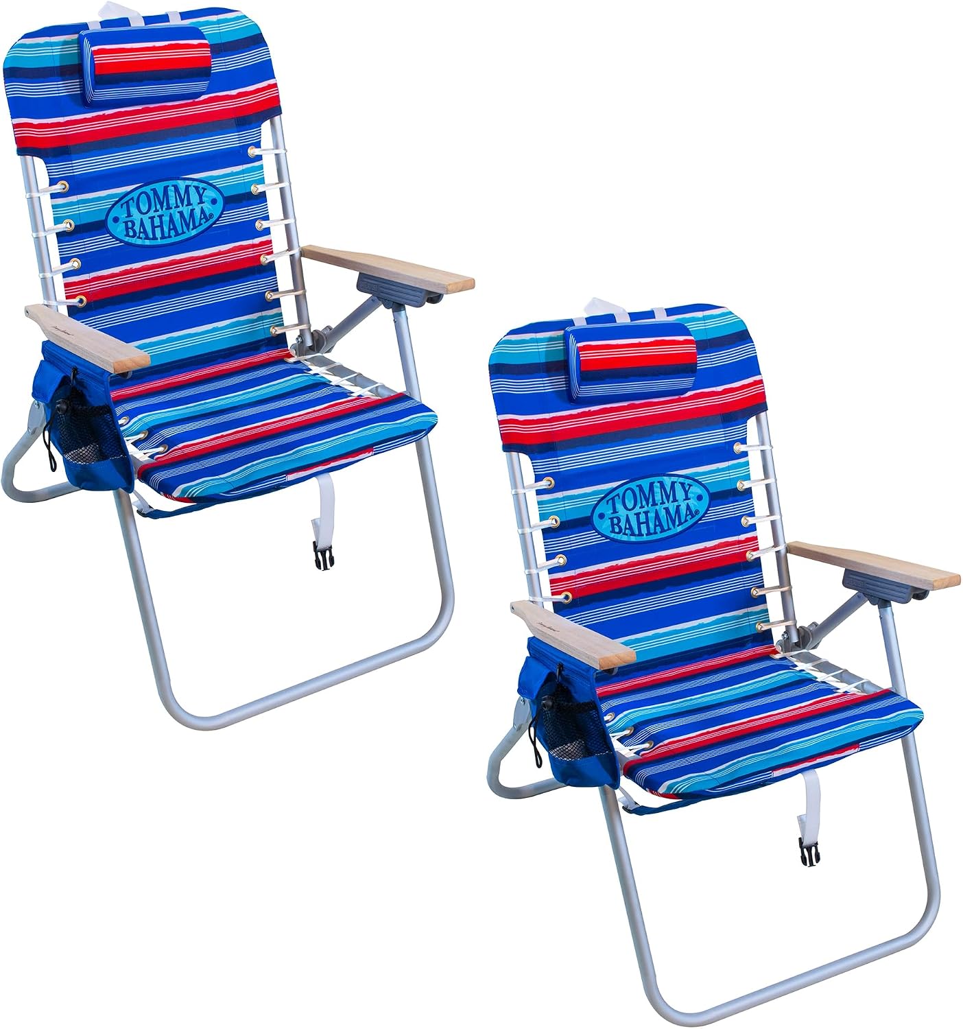 Tommy Bahama Hi-Boy 17" Seat Height 4-Position Lace-Up Suspension Folding Beach Backpack Chair, 2-Pack, Stripe