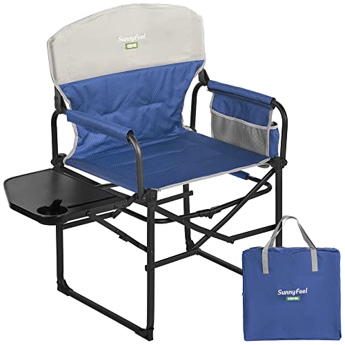 SUNNYFEEL Camping Directors Chair, Heavy Duty,Oversized Portable Folding Chair with Side Table, Pocket for Beach, Fishing,Trip,Picnic,Lawn,Concert Outdoor Foldable Camp Chairs