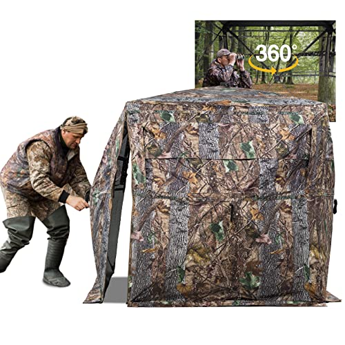 Hunting Blind 270/360 Degree See Through Ground Blind with Carrying Bag, 2/3 Person Pop Up Camouflage Tent Portable Concealed Shelter