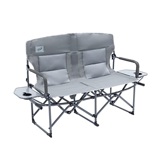 Oversized Double Portable Folding Directors Loveseat Chair with Padded Backrest, Side Table | Outdoor Sports, Beach, Lawn, Hunting, Tailgating, Fishing| Supports 300 Lbs/Seat