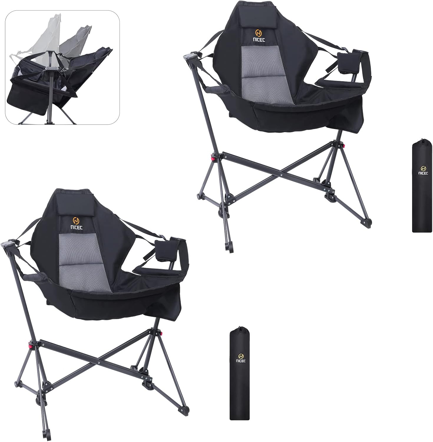 Nice C Hammock Camping Chair, Camping Chair Rocker, Swinging Chair, High Back with Stand, Cup Holder, Side Pocket, Heavy Duty (2-Pack)