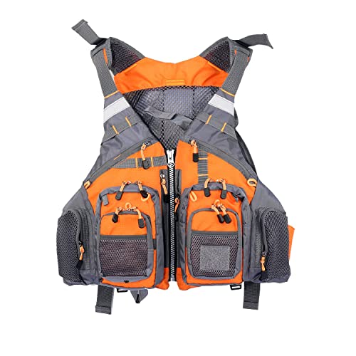 JKSPORTS Fly Fishing Vest - Fishing Safety Life Jacket for Swimming, Sailing, Boating, Kayak - Floating Multifunction Breathable Backpack for Men and Women - Adjustable, Grey/Green/Red/Blue