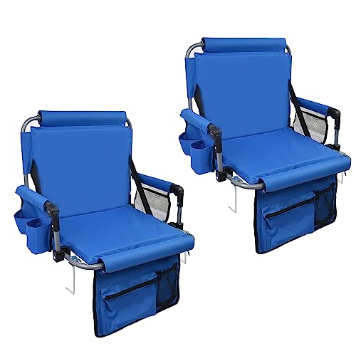 Stadium Seat with Back Support, Bleach Seat with Backrest and Cushion, Stadium Chair with Cup Holders, Mesh Bag and Hidden Hook for Basketball and Soccer Bench
