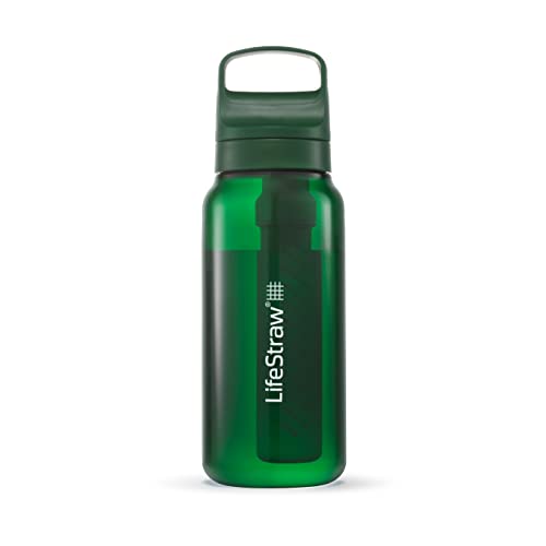LifeStraw Go Series  BPA-Free Water Filter Bottle for Travel and Everyday use removes Bacteria, parasites and microplastics, Improves Taste, 1L Terrace Green