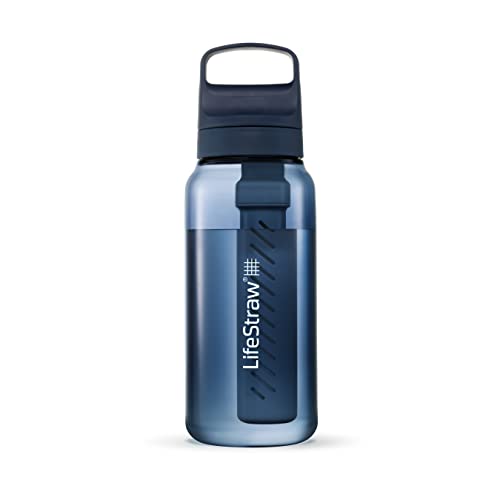 LifeStraw Go Series  BPA-Free Water Filter Bottle for Travel and Everyday Use Removes Bacteria, Parasites and Microplastics, Improves Taste, 1L Aegean Sea