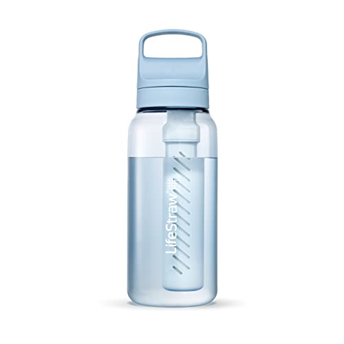 LifeStraw Go Series  BPA-Free Water Filter Bottle for Travel and Everyday use removes Bacteria, parasites and microplastics, Improves Taste, 1L Icelandic Blue
