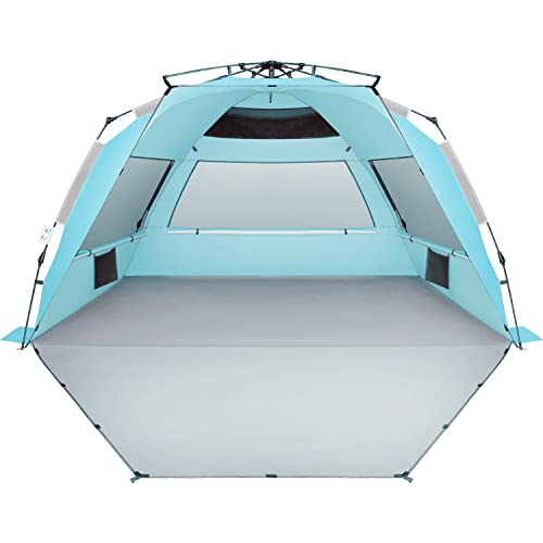 Oileus XX-Large Pop Up Beach Tent Sun Shelter for 5-6 Person Portable Sun Shade Instant Tent for Beach with Carrying Bag, Stakes, 6 Sand Pockets, Anti UV for Fishing Hiking Camping Sky Blue