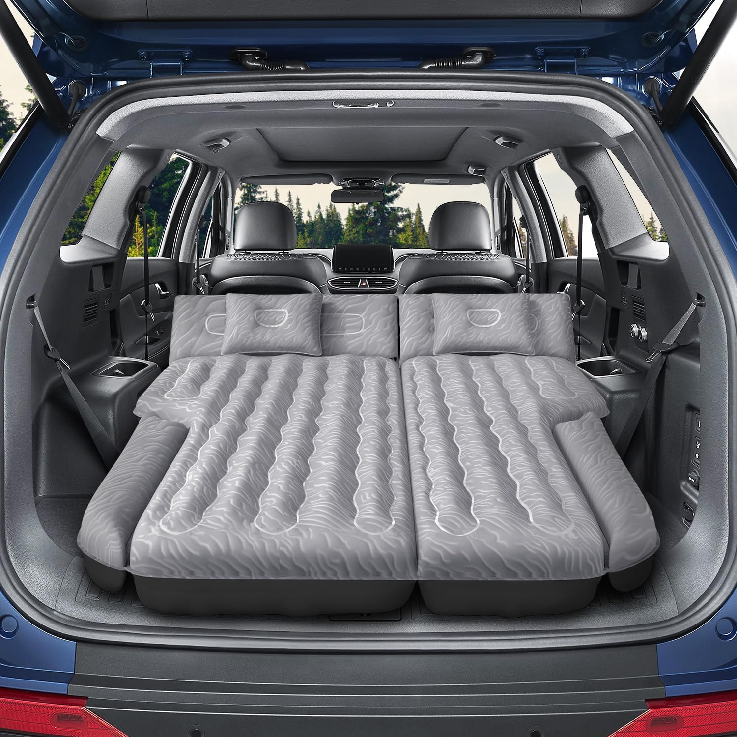 Inflatable SUV Air Mattress Bed Car Mattress for SUV, Double-Sided Flocking Travel Camping Bed, Car Sleeping Mattress for Universal SUV with Air Pump 2 Pillows