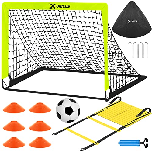 Soccer Goals for Backyard, 4' x 3' Pop Up Goal Training Equipment with Ball, Agility Ladder and Cones, Portable Nets Backyard Youth Outdoor Sports Games