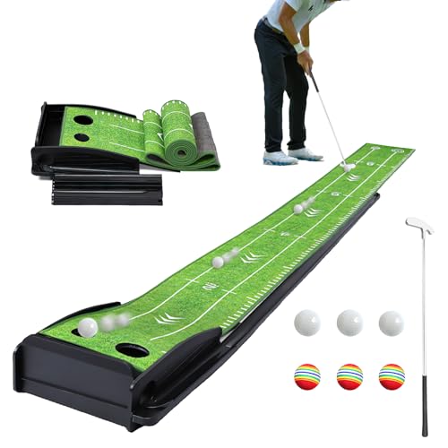 Golf Putting Green Indoor Putting Green Set with Putter & 6 Balls, Putting Practice Mat with Auto Ball Return System Suitable for Office, Backyard, Patio, Golf Gift for Men