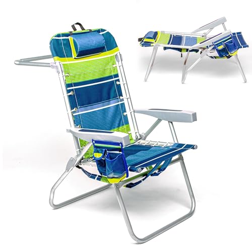 Homevative Backpack Fold-Up Beach Chair, 5 Positions, Towel bar, Cooler, Storage Pouch, Cup Holder and Phone Pocket