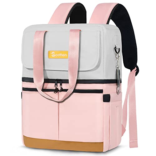 Backpack Cooler with Double Decker & 12 Ice Packs- Keeps 36 Cans Cold for Up to 24 Hours- Waterproof & Leak Proof Insulated Cooler Backpack- Stylish Cooler Bookbag for Women Travel Work Beach
