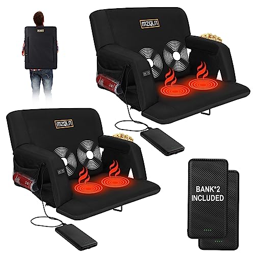 Heated Massage Reclining Stadium Seat, Bleacher Chair with 10000mAh Portable Bank, 6 Reclining Positions for Camping, Games & Sports