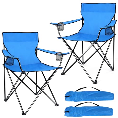 Joyfair Portable Camping Chair, Outdoor Lawn Folding Chairs for Adults, Heavy Duty Large Foldable Chairs for Beach, Fishing, Tailgating Outdoor Sport, 2 Cup Holders & Carry Bag