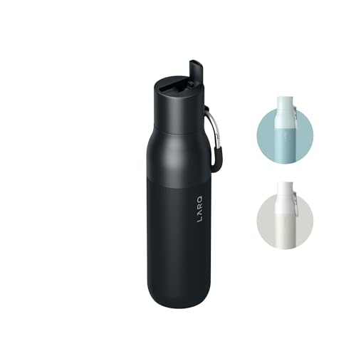 LARQ Flip Top 17 oz Insulated Stainless Steel Water Bottle With Straw | Thermos, BPA Free | Reusable Bottle for Sports, Gym, Travel | Keeps Drinks Cold 24 Hours, Obsidian Black