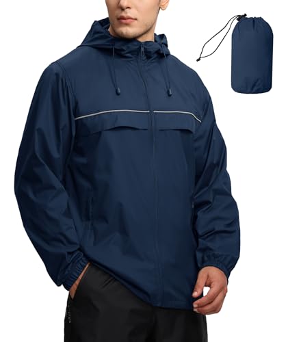 SWISSWELL Mens Waterproof Windbreaker Rain Jacket Lightweight Packable Raincoat with Hood for Golf Hiking Travel