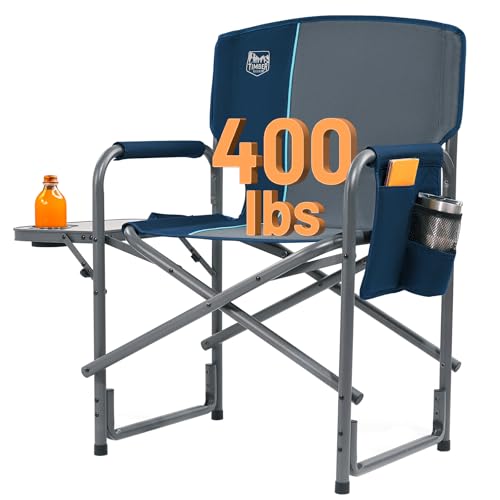 TIMBER RIDGE Aluminum Oversized Camping Chair, Lightweight Portable Directors Chair with Side Table Detachable Side Pocket for Outdoor Camping, Lawn, Picnic, Support 400lbs Blue