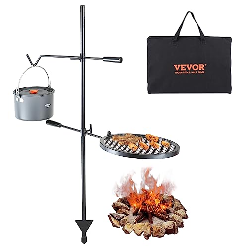 VEVOR Swivel Campfire Grill, Fire Pit Grill Grate over Fire Pits, Heavy Duty Steel Grill Grates, 360 Adjustable Open Fire Outdoor Cooking Equipment, Portable Camp Fire Racks for Camping Outdoor BBQ