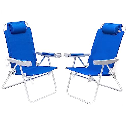 SUNNYFEEL 17" Tall Oversized Beach Chairs 2 Pack for Adults Heavy Duty 500 LBS, 5 Position, Portable High Folding Camping Chair with Cup Holder for Outdoor/Lawn/Trip, Foldable Sand Chairs for Adults