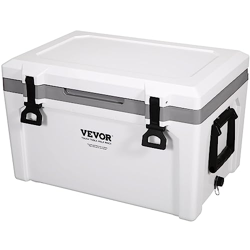 VEVOR Ultra-Light Hard Cooler, Ice Retention Cooler with Heavy Duty Handle, Ice Chest Lunch Box for Camping, Travel, Outdoor, Keeps Cool for up to 6 Days, 30% Lighter Than Rotomolded Coolers