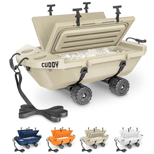 CUDDY Crawler Cooler with Wheels  40 QT Amphibious Floating Cooler and Dry Storage Vessel - Orange, Navy, Tan, or White
