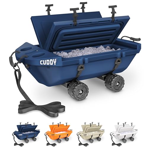 CUDDY Crawler Cooler with Wheels  40 QT Amphibious Floating Cooler and Dry Storage Vessel - Orange, Navy, Tan, or White