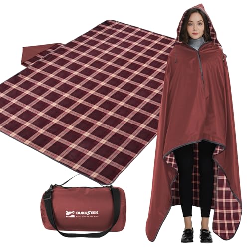 DUKUSEEK Stadium Blanket for Outdoor Sports, Waterproof Hooded Blankets for Watching Football Games, Sideline, Dog, Car, Travel
