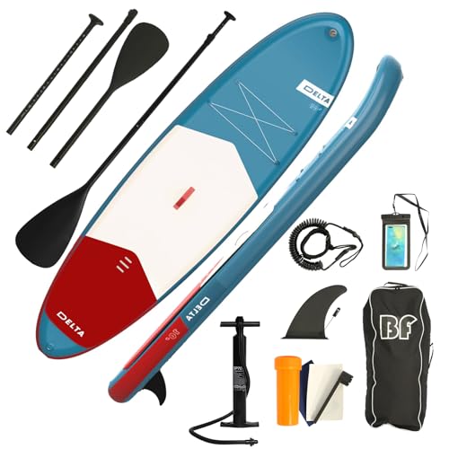Inflatable Stand Up Paddle Board with SUP Accessories & Backpack. Non-Slip Deck,Wide Stance,Bottom Fin,Double Action Pump and Repair Kit.Youth & Adult Standing Boat