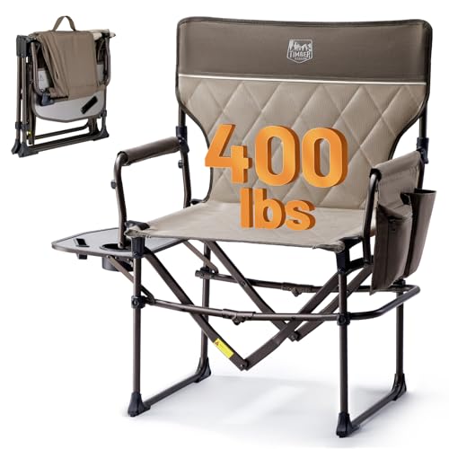 Timber Ridge Aluminum Camping Directors Chair with Side Table Pocket, Portable Folding Chair, Heavy Duty Lawn Chair for Fishing Trip Picnic Concert Outdoor 400lbs, Tan
