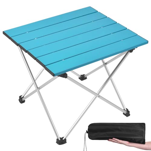 Grope Small Folding Camping Table with Aluminum Table Top, Beach Table for Sand with Carrying Bag,Prefect for Outdoor, Picnic, BBQ, Cooking, Festival (Deep Blue-M)